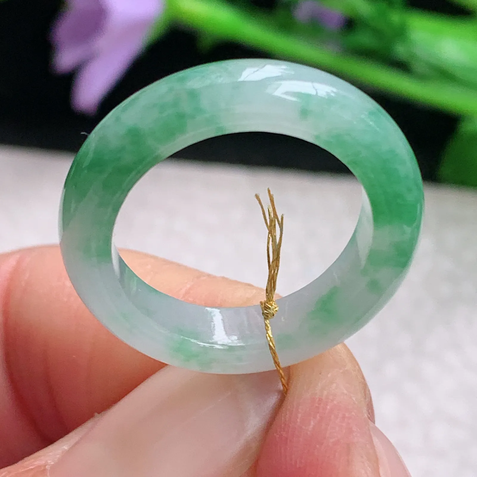 ws实拍18*5*3.4缅甸翡翠精雕飘绿18mm内径指环 玉戒指