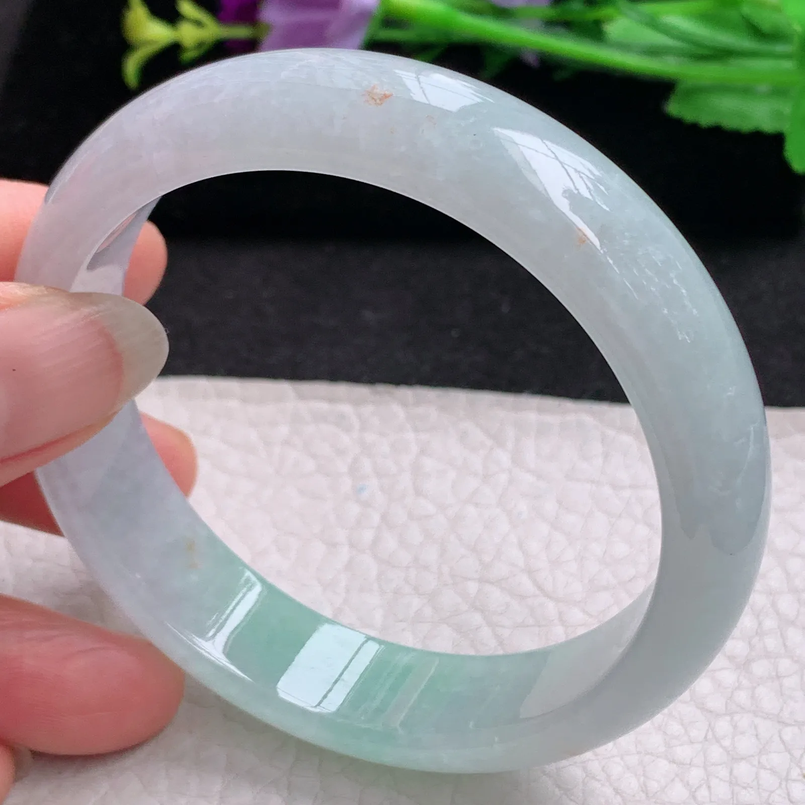 ll实拍58.5*14.6*7.8缅甸翡翠手镯冰透正圈平安镯宽版镯子淡绿手镯