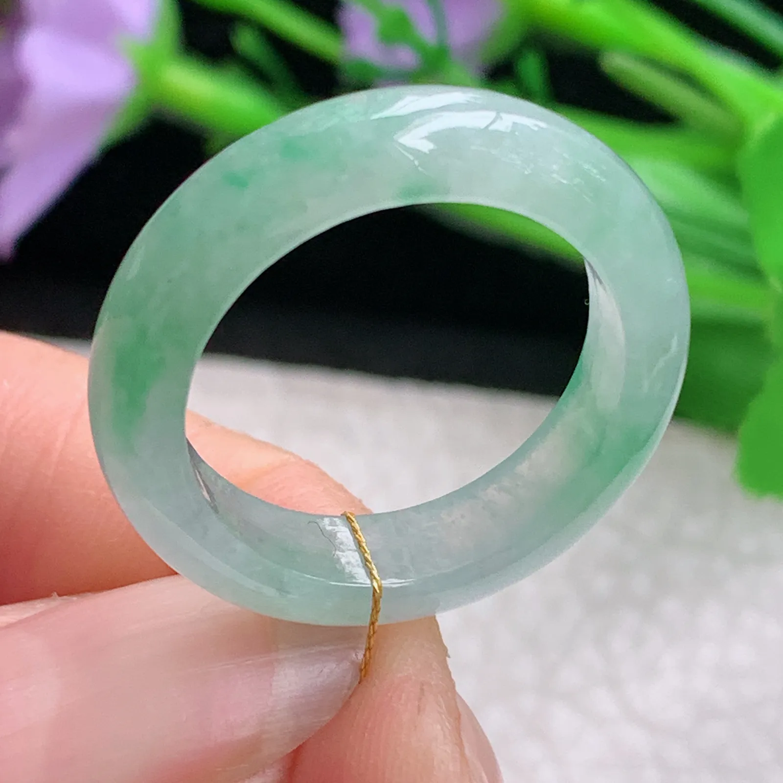 ws实拍20*5.6*3.6缅甸翡翠精雕冰飘绿花20mm内径指环 玉戒指