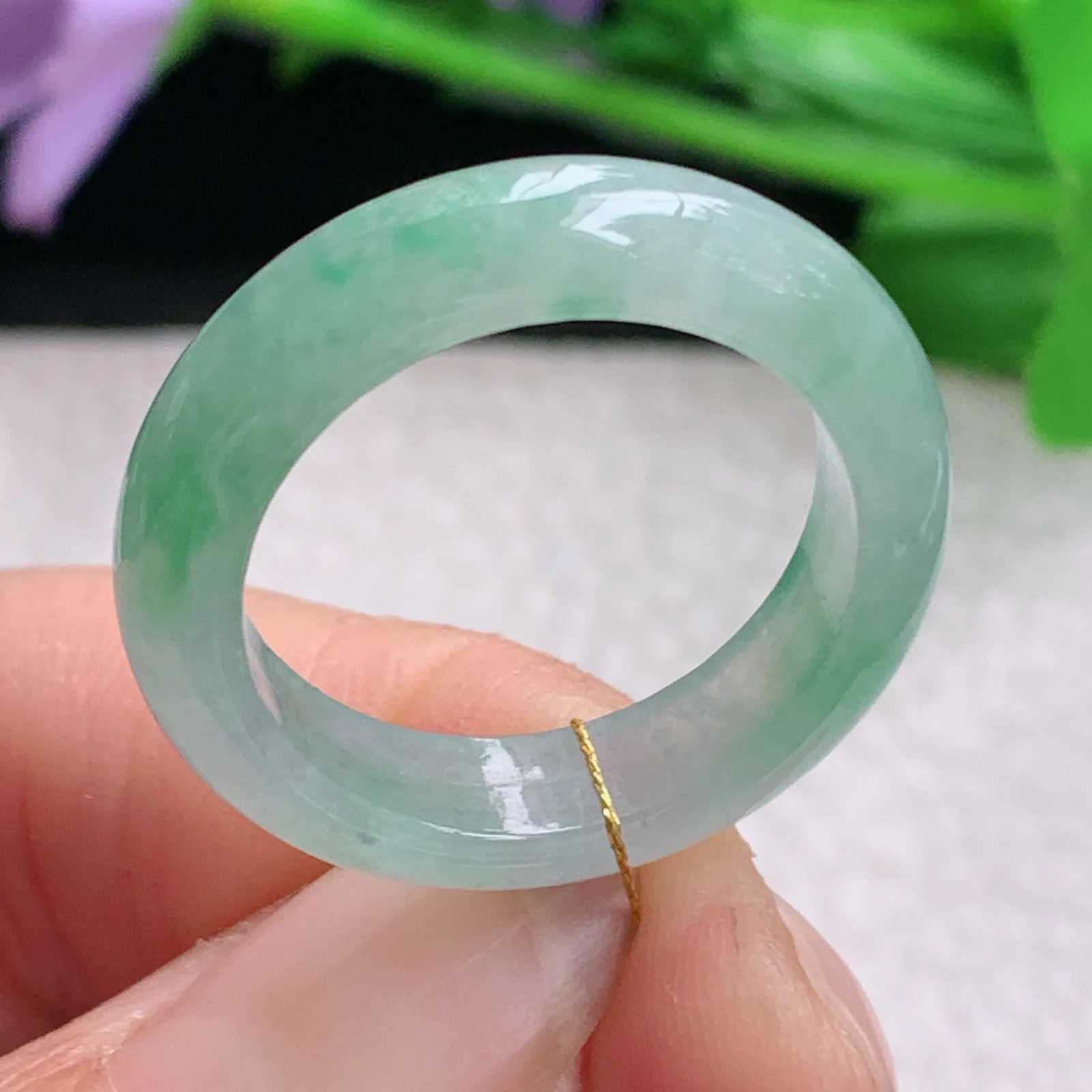 ws实拍20*5.6*3.6缅甸翡翠精雕冰飘绿花20mm内径指环 玉戒指