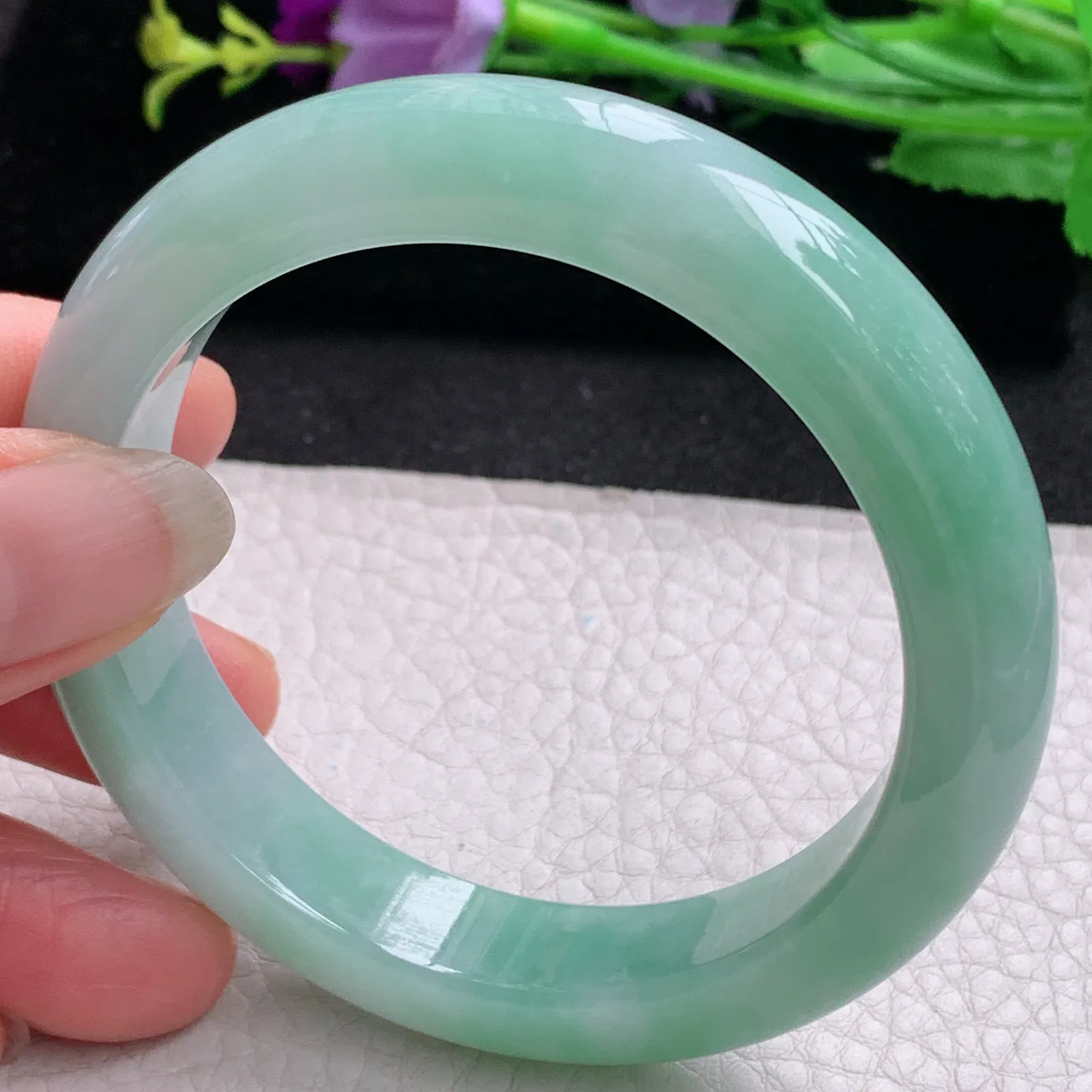 nr实拍56*13*9缅甸翡翠a货玉手镯清新正圈平安镯宽版玉手环