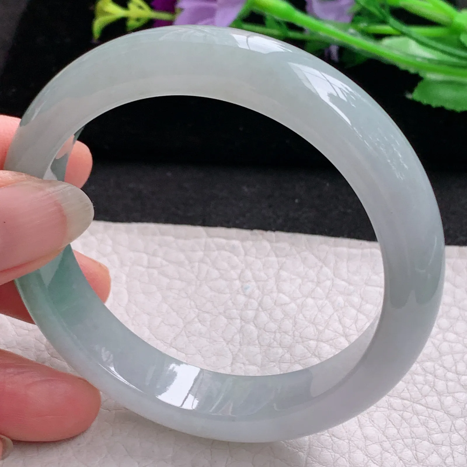 ll实拍57*13.3*8.5缅甸翡翠手镯冰飘绿花正圈平安镯宽版镯子