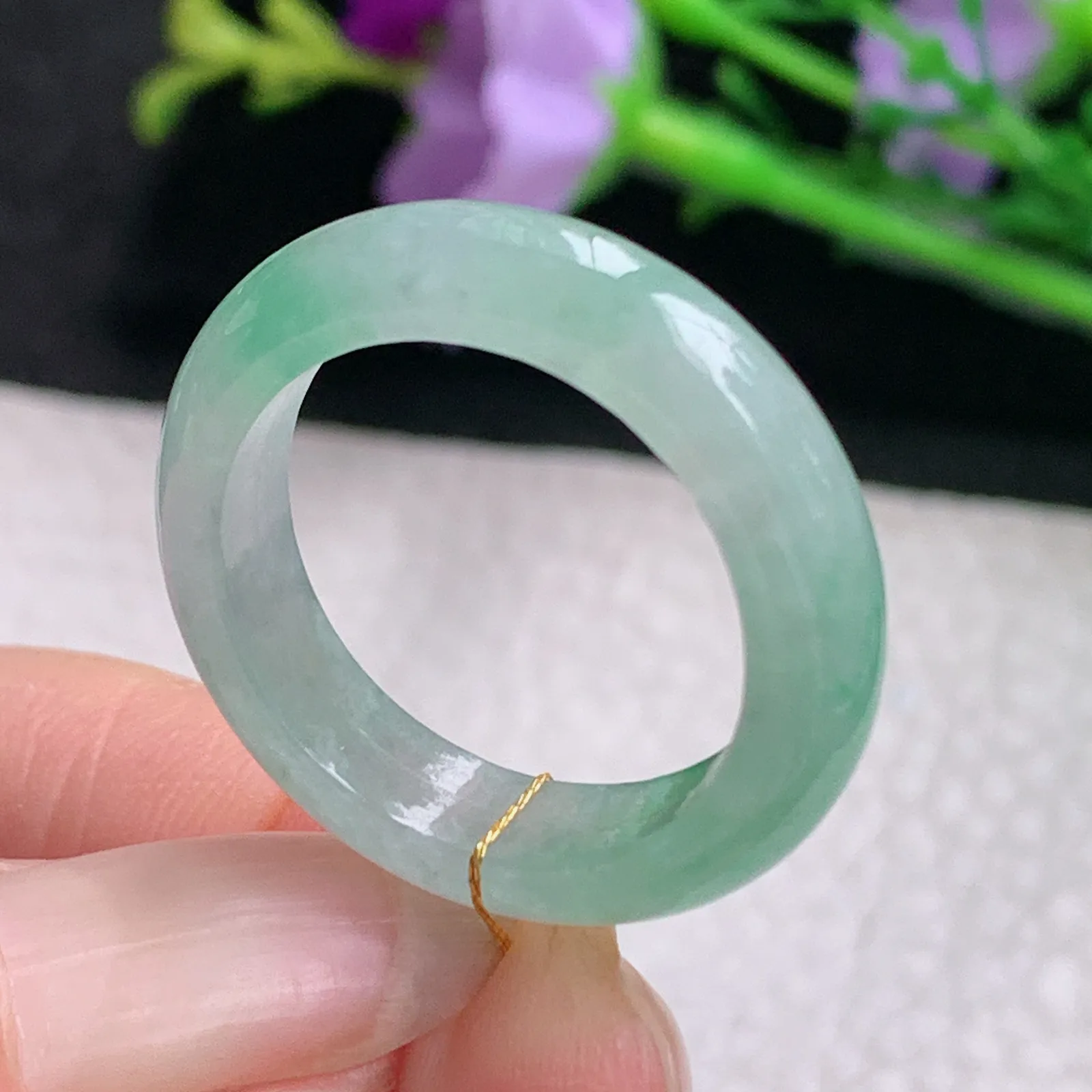 ws实拍20*5.6*3.6缅甸翡翠精雕冰飘绿花20mm内径指环 玉戒指