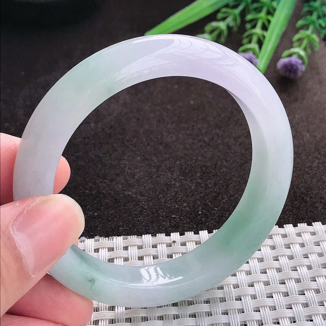 实拍A货翡翠53.5/11.5/8.5老坑冰胶水灵冰飘花手镯翡翠玉镯子平安镯