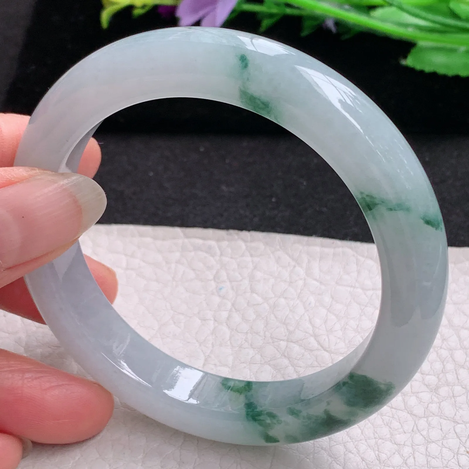 ll实拍57.5*11.8*9.3天然缅甸翡翠手镯冰飘正圈平安镯宽版镯子
