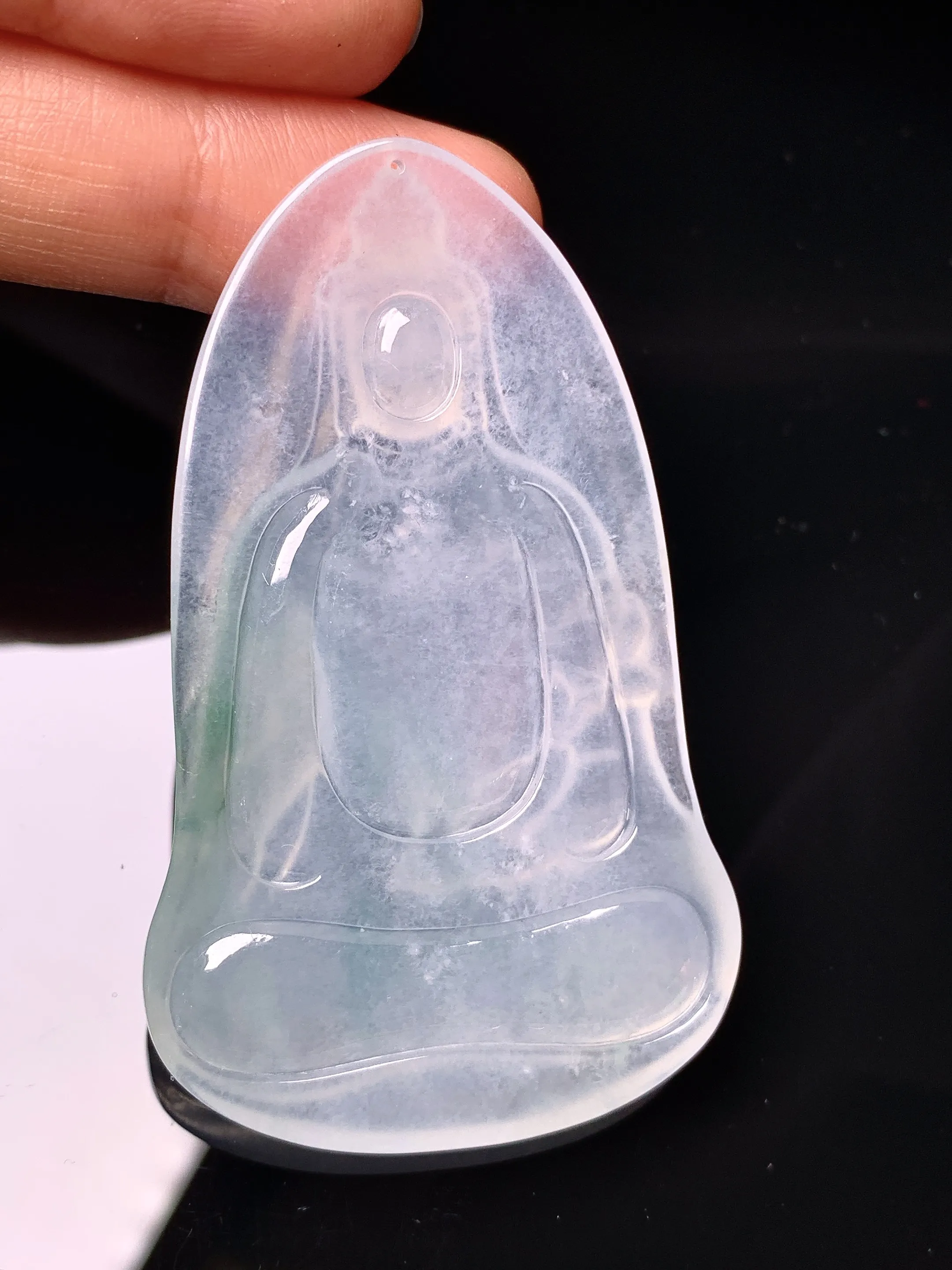 冰种素衣观音菩萨吊坠 玉质细腻 色泽清新艳丽 整体尺寸59.5*36.2*4.8