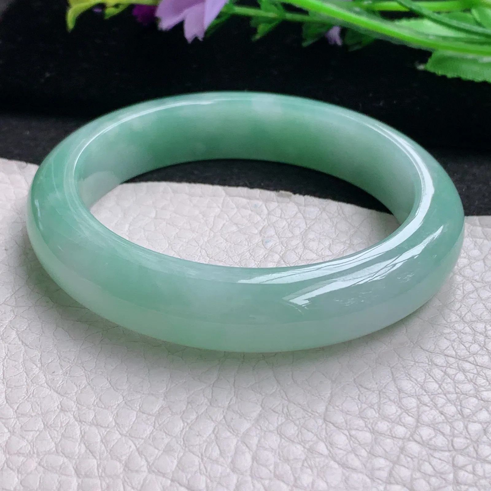nr实拍56*13*9缅甸翡翠a货玉手镯清新正圈平安镯宽版玉手环