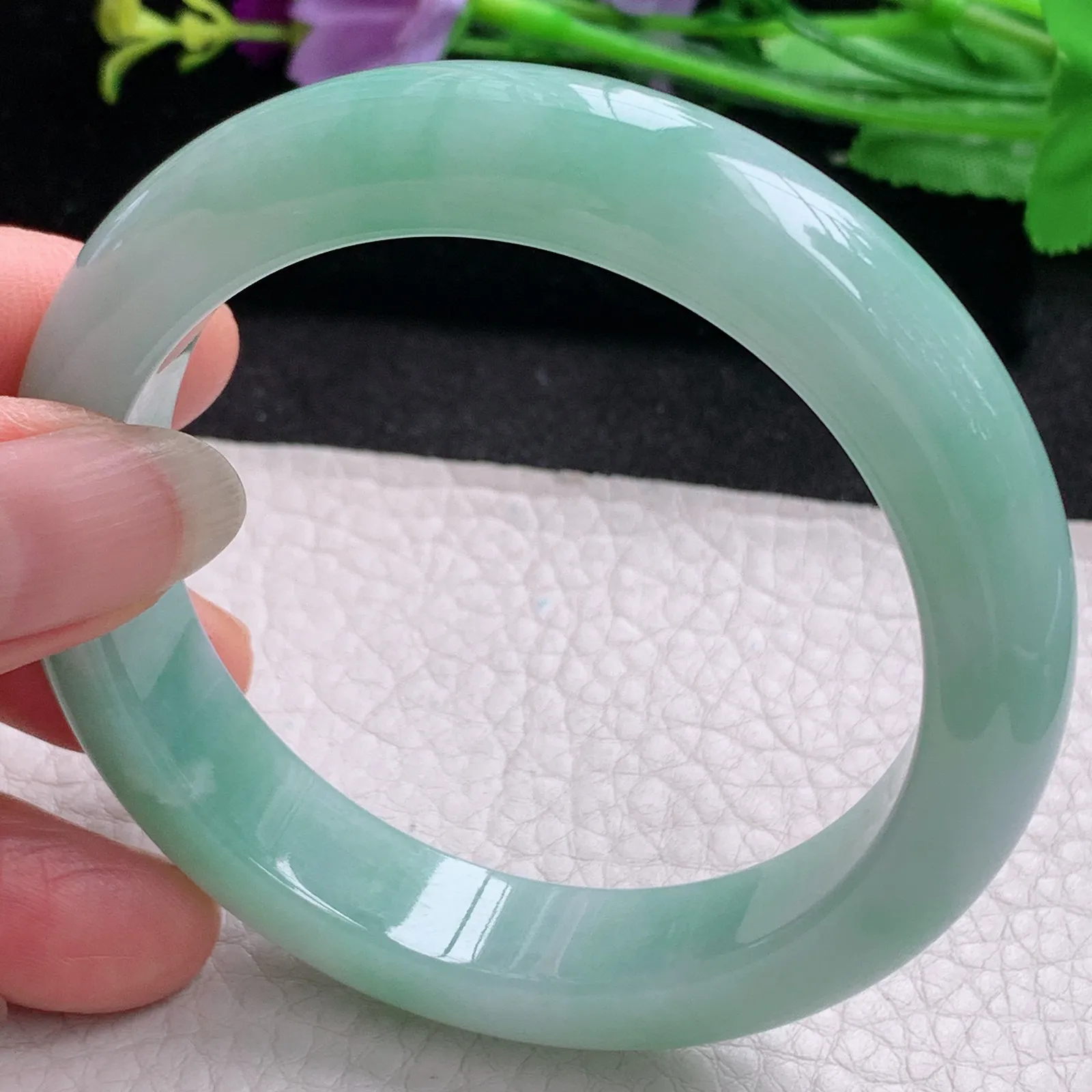 nr实拍56*13*9缅甸翡翠a货玉手镯清新正圈平安镯宽版玉手环