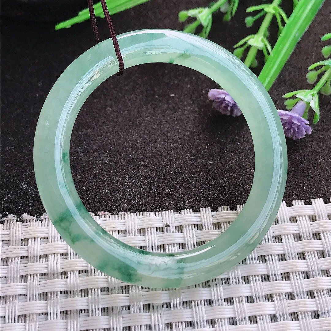 实拍A货翡翠53/5.6/6.9老坑冰胶冰晴飘花翡翠玉环吊坠翡翠玉牌挂件