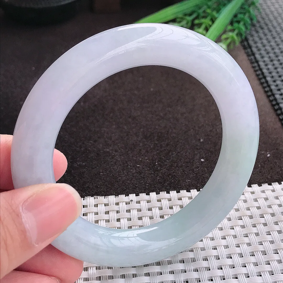 实拍A货翡翠57/12.1老坑冰胶水灵胖圆条手镯翡翠玉镯子平安镯