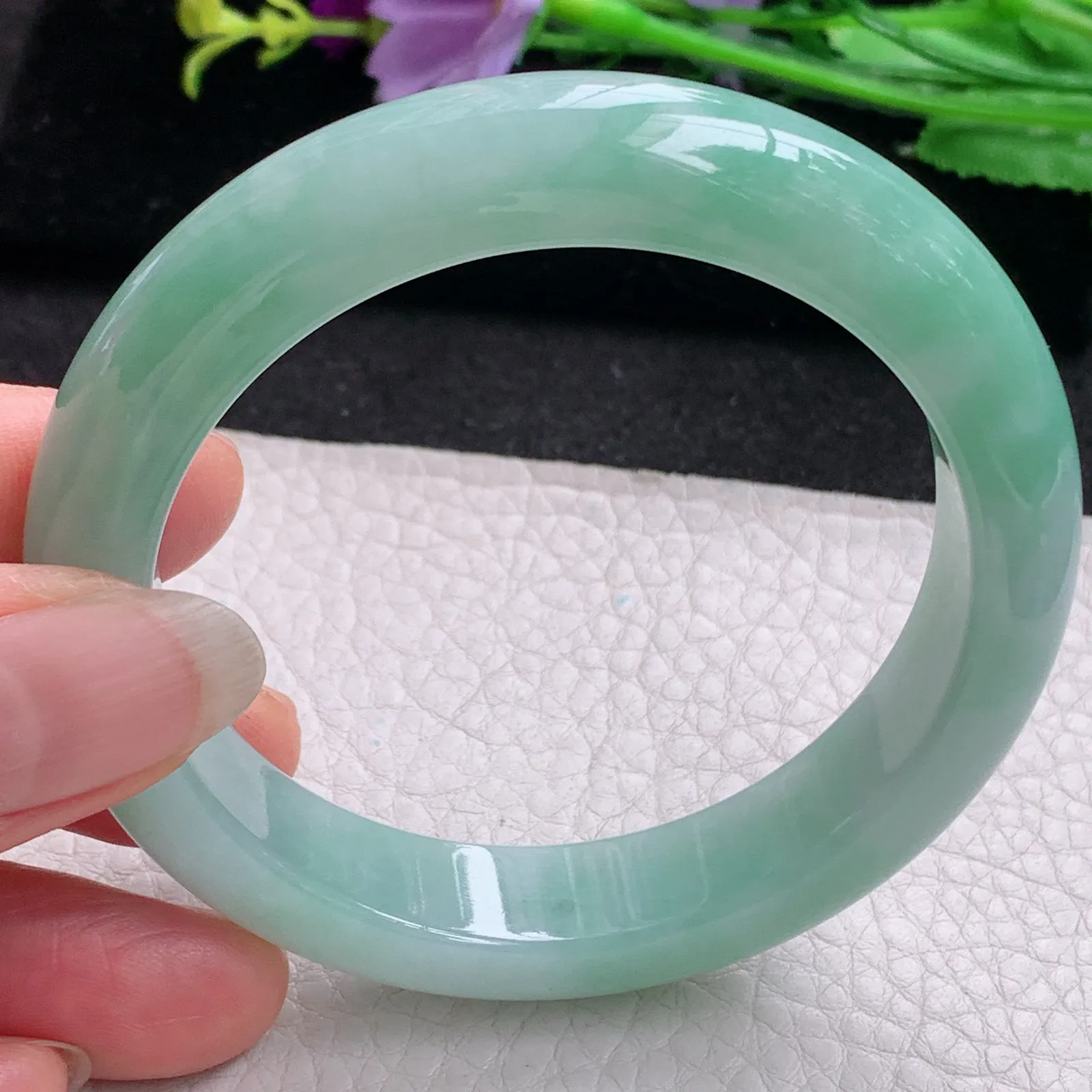 nr实拍56*13*9缅甸翡翠a货玉手镯清新正圈平安镯宽版玉手环