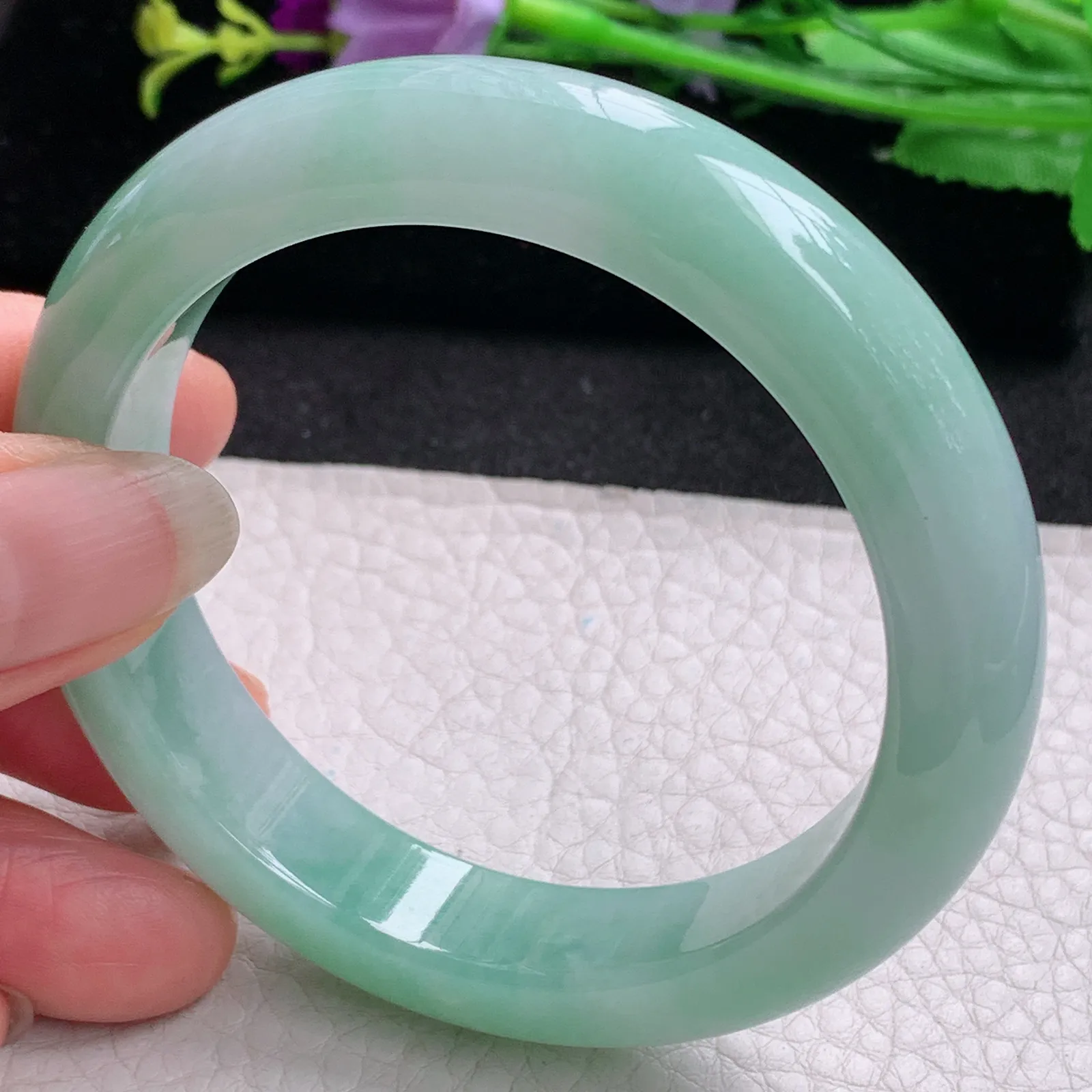 nr实拍56*13*9缅甸翡翠a货玉手镯清新正圈平安镯宽版玉手环