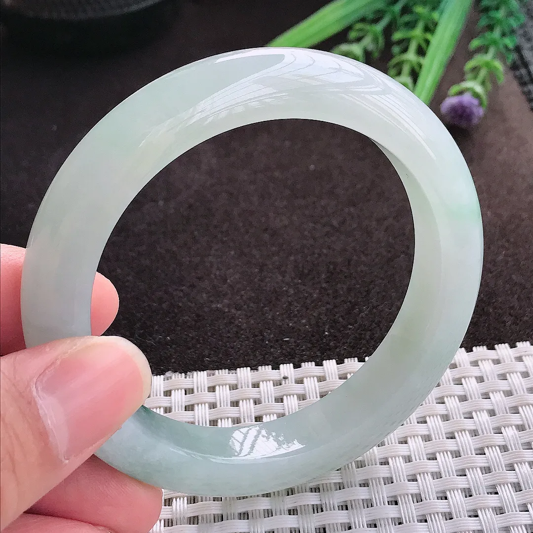 实拍A货翡翠56/11.4/9.3老坑冰胶果冻飘花手镯翡翠玉镯子平安镯