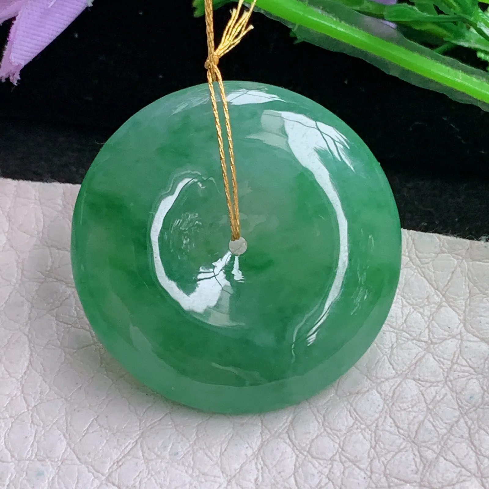 ws实拍31*6.8缅甸翡翠精雕饱满大平安扣 玉扣玉吊坠 玉挂件