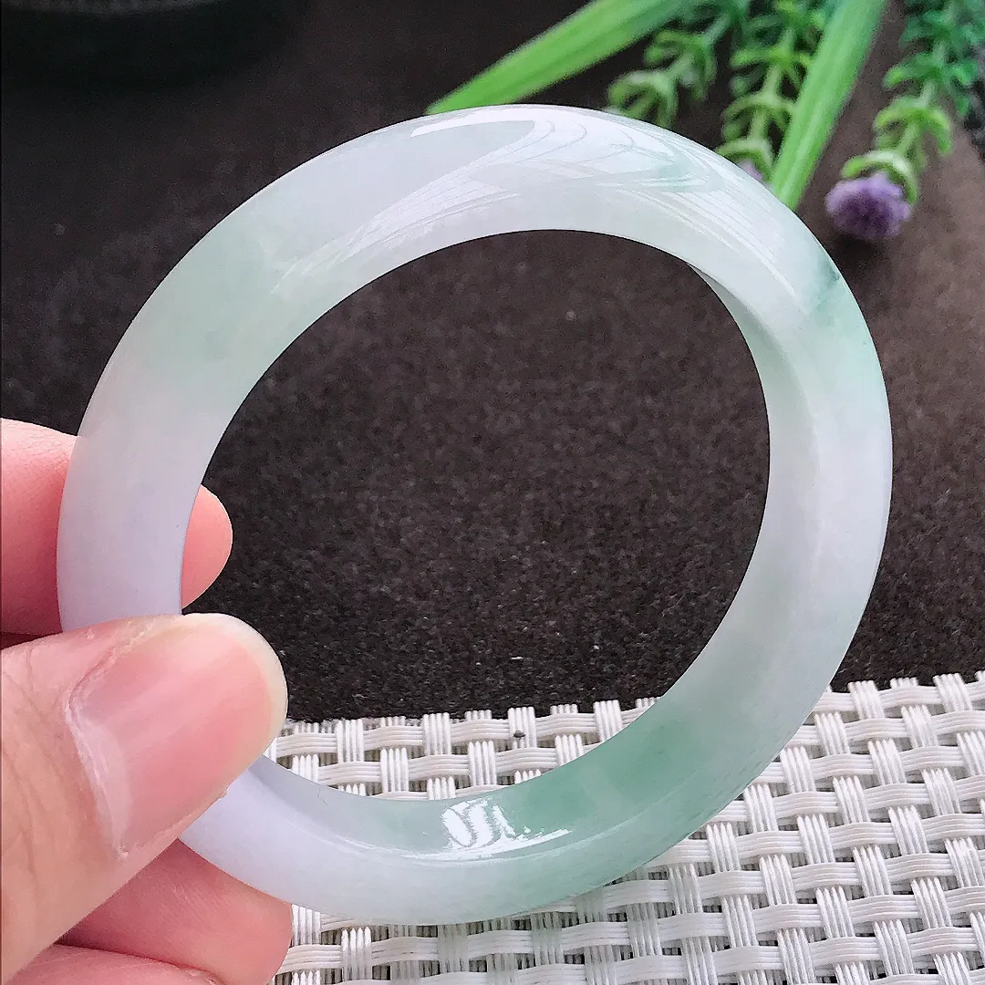 实拍A货翡翠53.5/11.5/8.5老坑冰胶水灵冰飘花手镯翡翠玉镯子平安镯