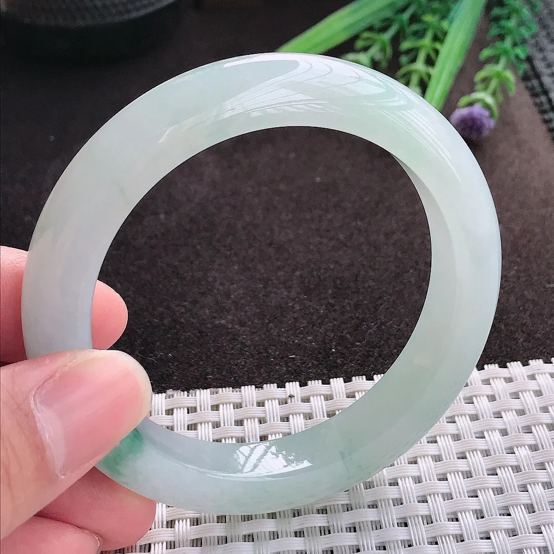 实拍A货翡翠56/11.4/9.3老坑冰胶果冻飘花手镯翡翠玉镯子平安镯