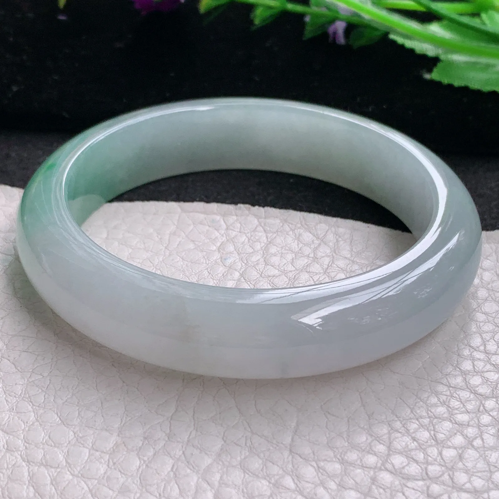 ll实拍57*13.3*8.5缅甸翡翠手镯冰飘绿花正圈平安镯宽版镯子