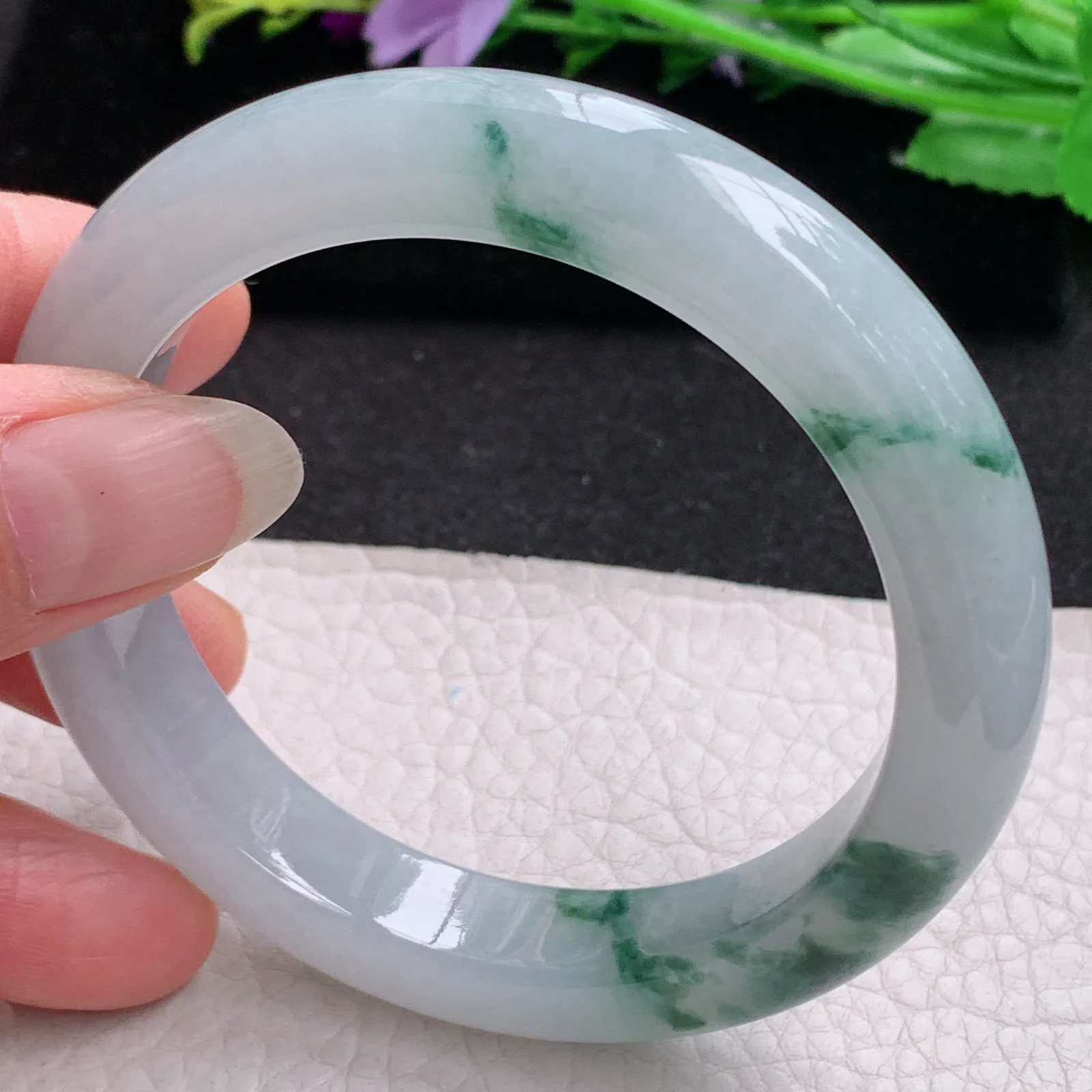 ll实拍57.5*11.8*9.3天然缅甸翡翠手镯冰飘正圈平安镯宽版镯子