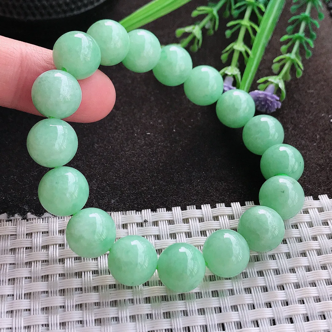 实拍A货翡翠11.8/17颗老坑精美冰润满绿圆珠手链吊坠翡翠玉珠串