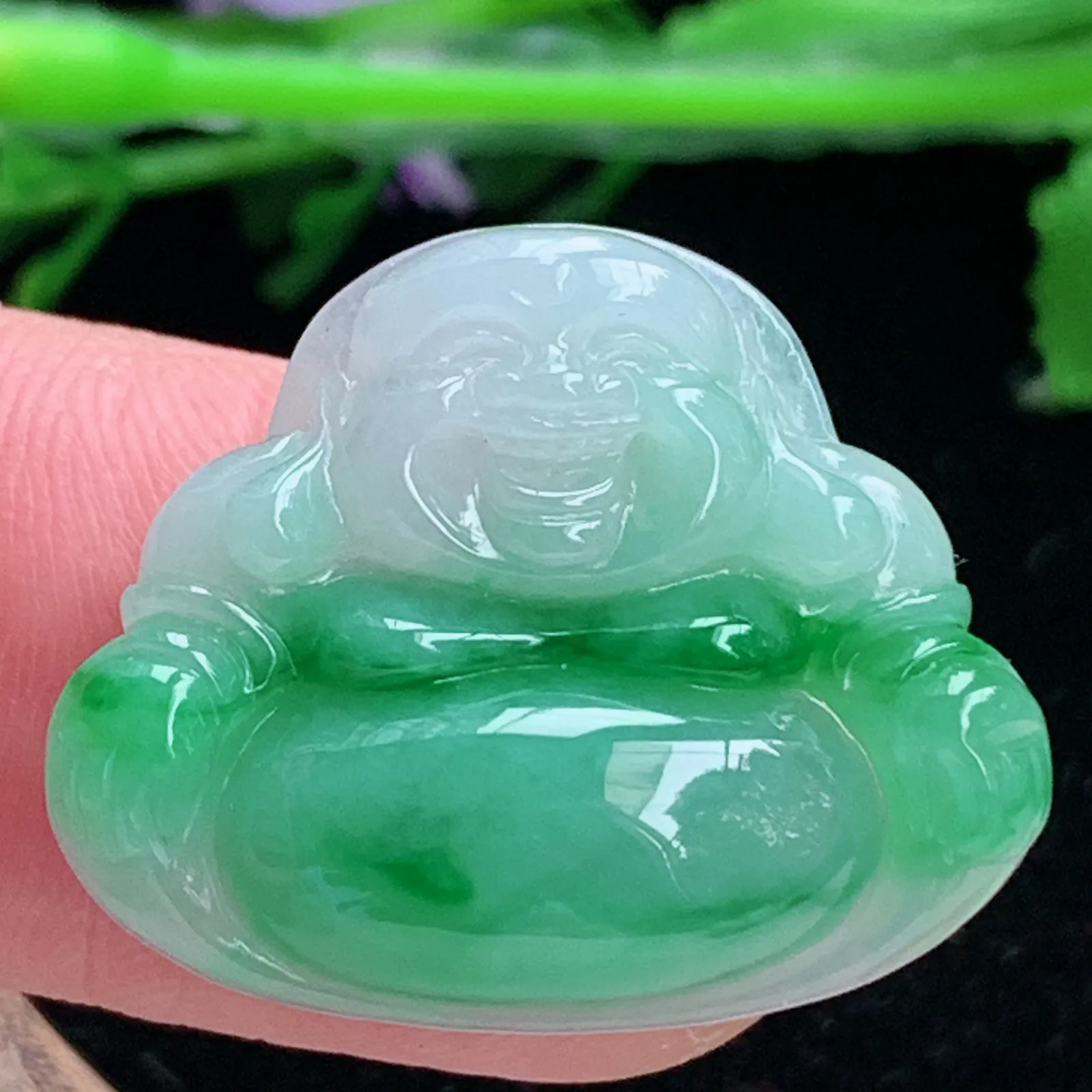 lz实拍215*26.3*6缅甸翡翠飘绿佛公吊坠大肚弥勒佛像锁骨坠