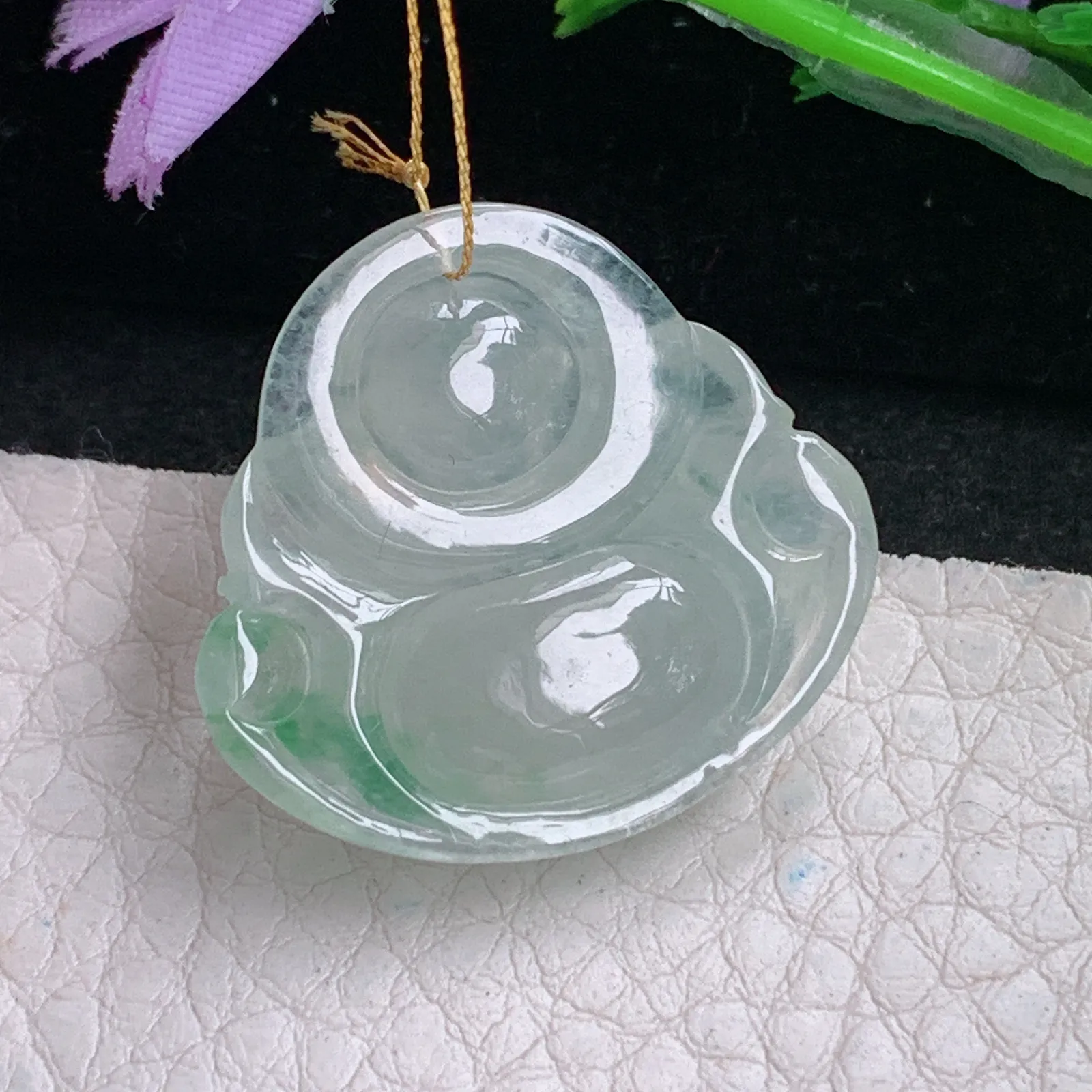 ws实拍26*27.6*7.5缅甸翡翠精雕冰飘绿饱满佛公 开心佛玉吊坠 玉挂件