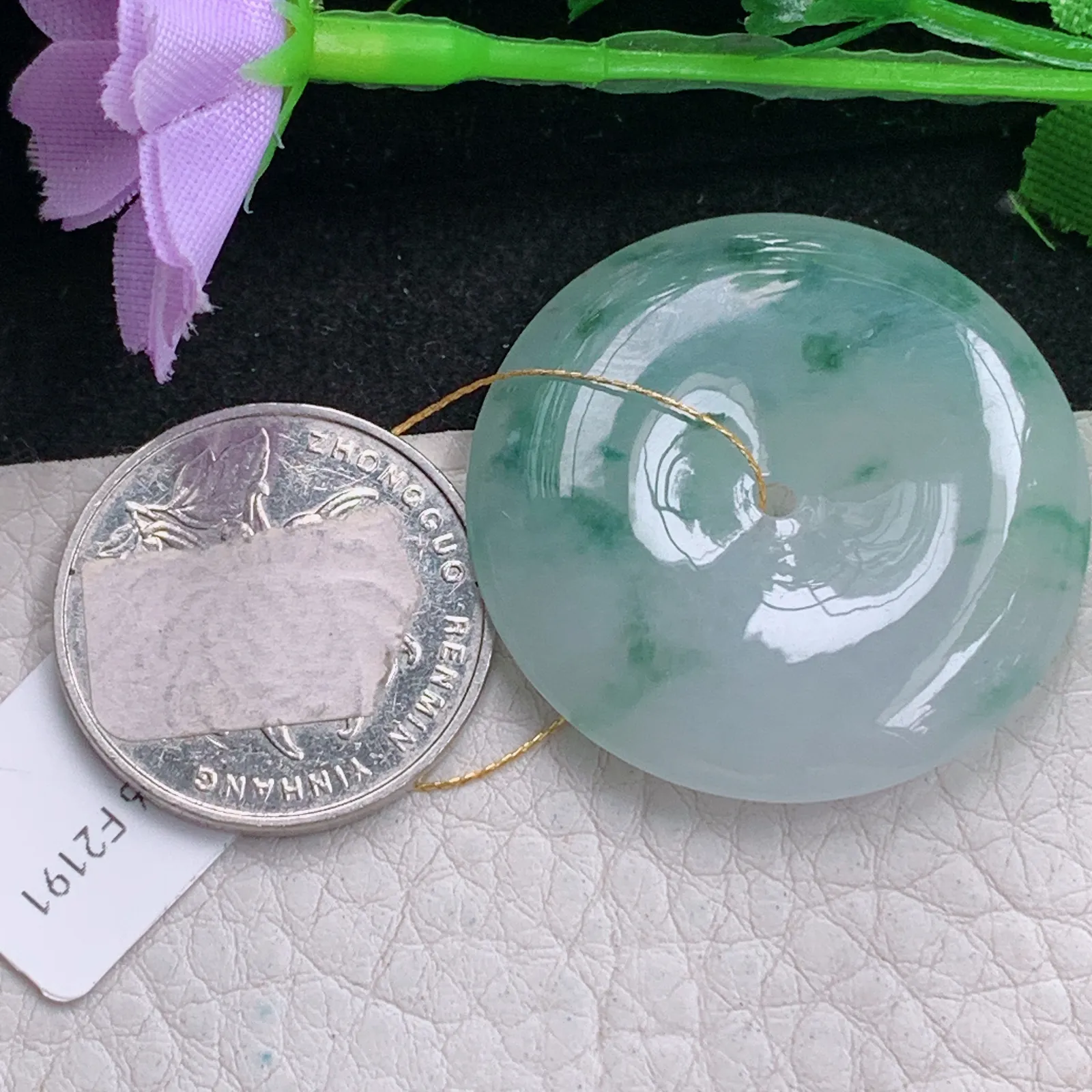 ws实拍35*5.8缅甸翡翠精雕冰飘花大平安扣 玉扣玉吊坠 玉挂件