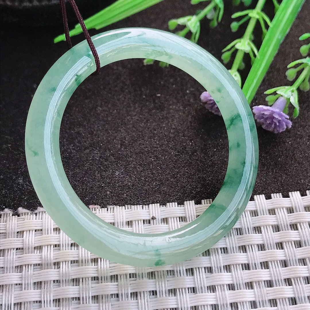 实拍A货翡翠53/5.6/6.9老坑冰胶冰晴飘花翡翠玉环吊坠翡翠玉牌挂件