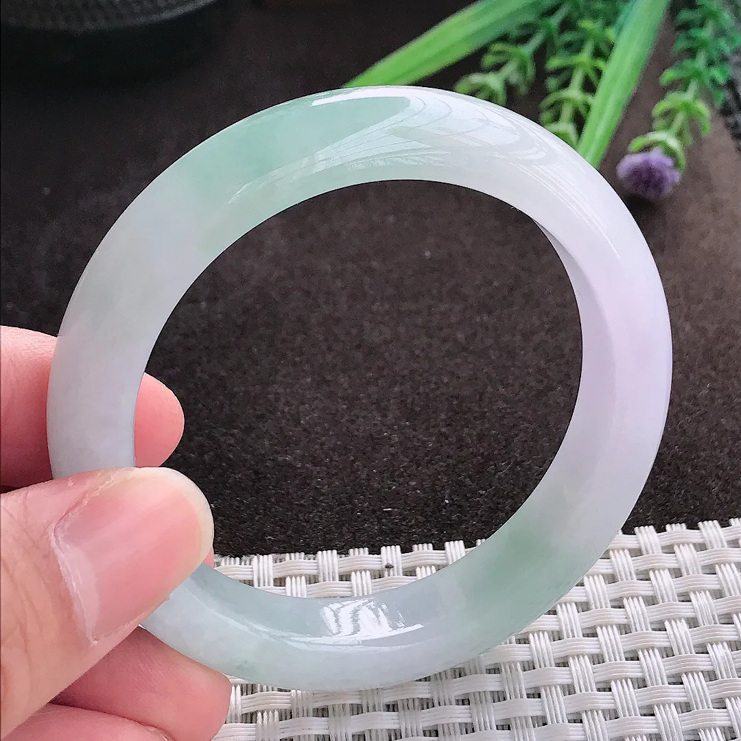 实拍A货翡翠53.5/11.5/8.5老坑冰胶水灵冰飘花手镯翡翠玉镯子平安镯