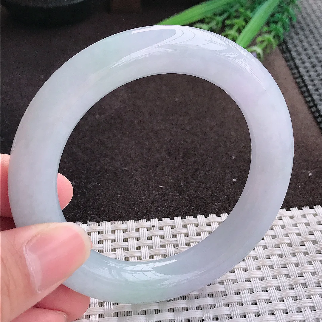 实拍A货翡翠57/12.1老坑冰胶水灵胖圆条手镯翡翠玉镯子平安镯