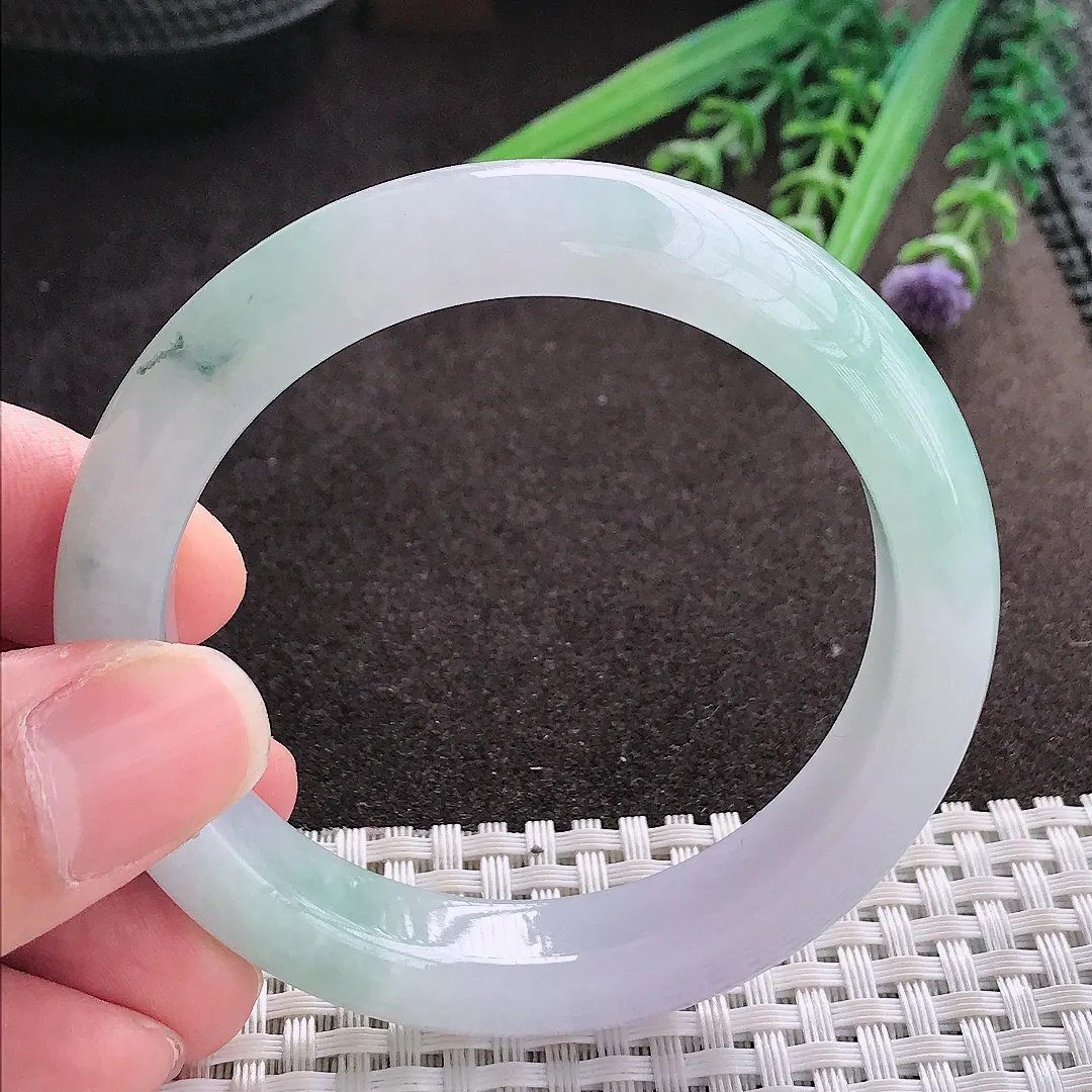 实拍A货翡翠53.5/11.5/8.5老坑冰胶水灵冰飘花手镯翡翠玉镯子平安镯