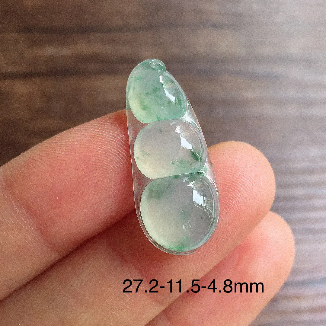冰飘花福豆，冰润饱满，玉质细腻，种水足，001 尺寸27.2*11.5*4.8
