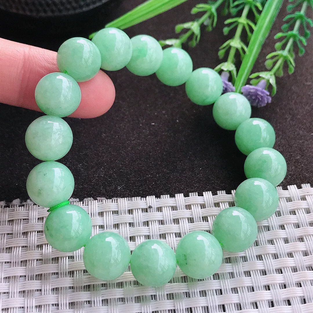 实拍A货翡翠11.8/17颗老坑精美冰润满绿圆珠手链吊坠翡翠玉珠串