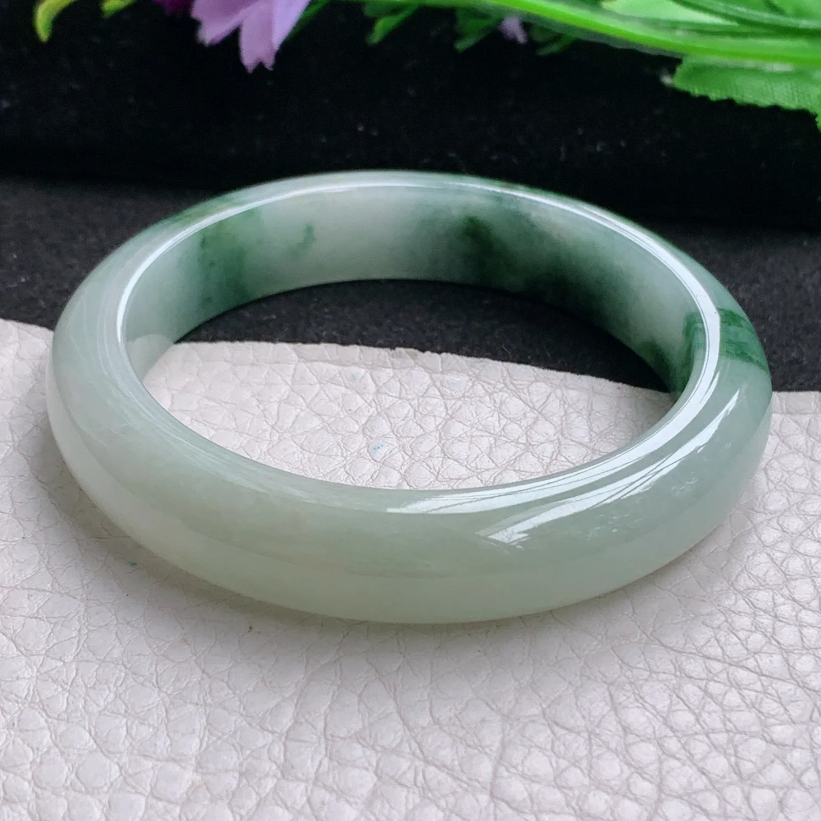 ll实拍53*11.6*7.8缅甸翡翠a货玉手镯冰飘花正圈平安镯宽版玉手环