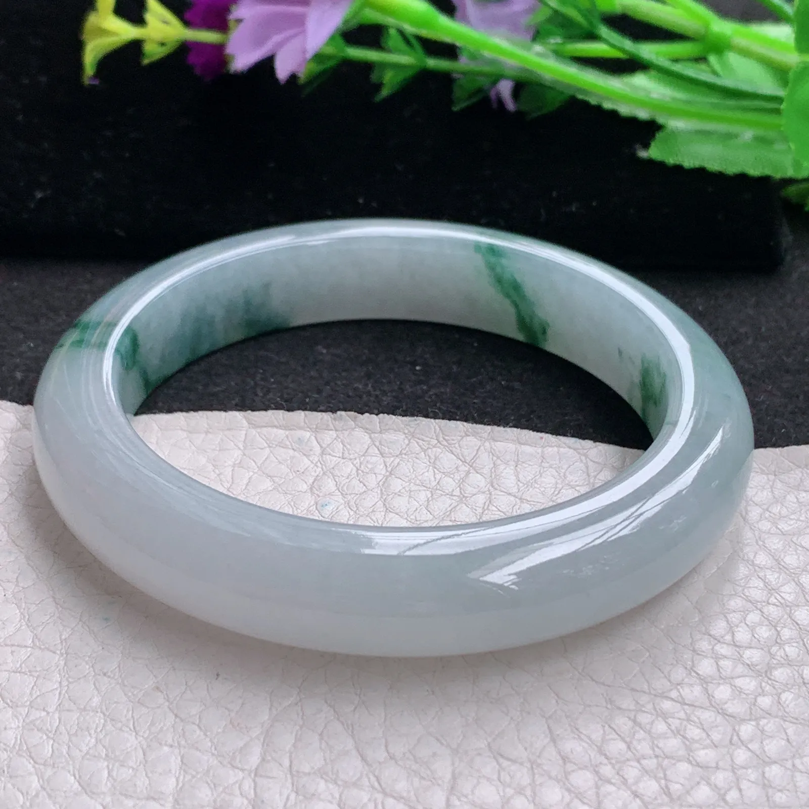 ll实拍57.5*11.8*9.3天然缅甸翡翠手镯冰飘正圈平安镯宽版镯子