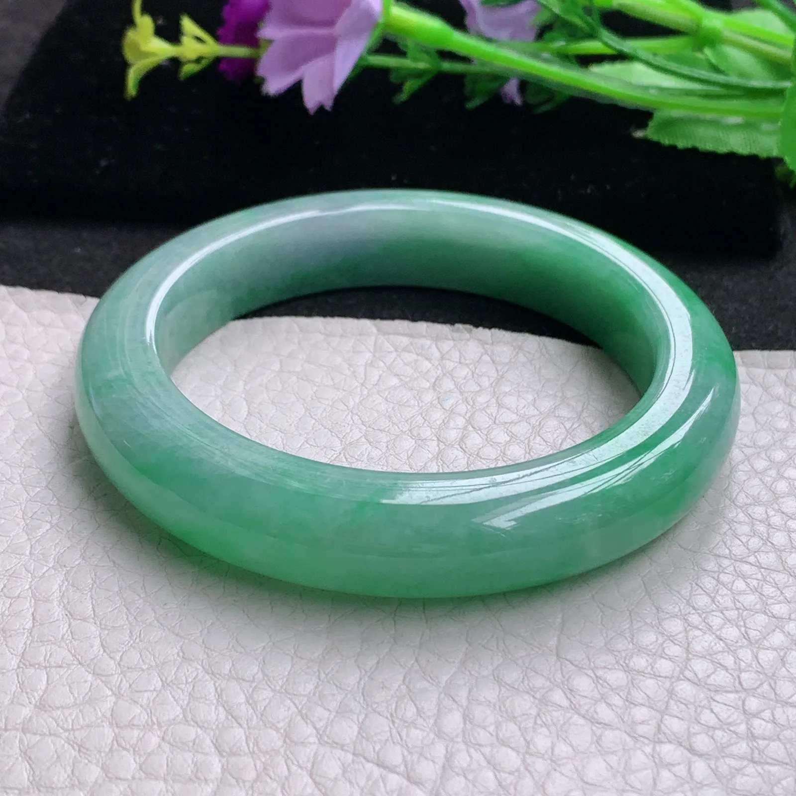 nr实拍57*12.2*10缅甸翡翠a货玉手镯辣绿厚装正圈平安镯宽版玉手环