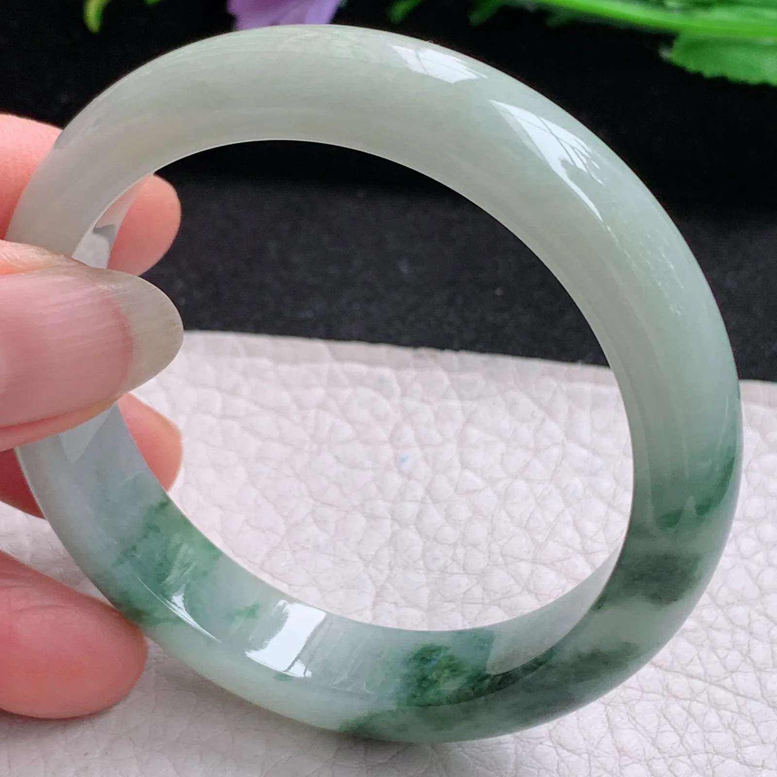 ll实拍53*11.6*7.8缅甸翡翠a货玉手镯冰飘花正圈平安镯宽版玉手环