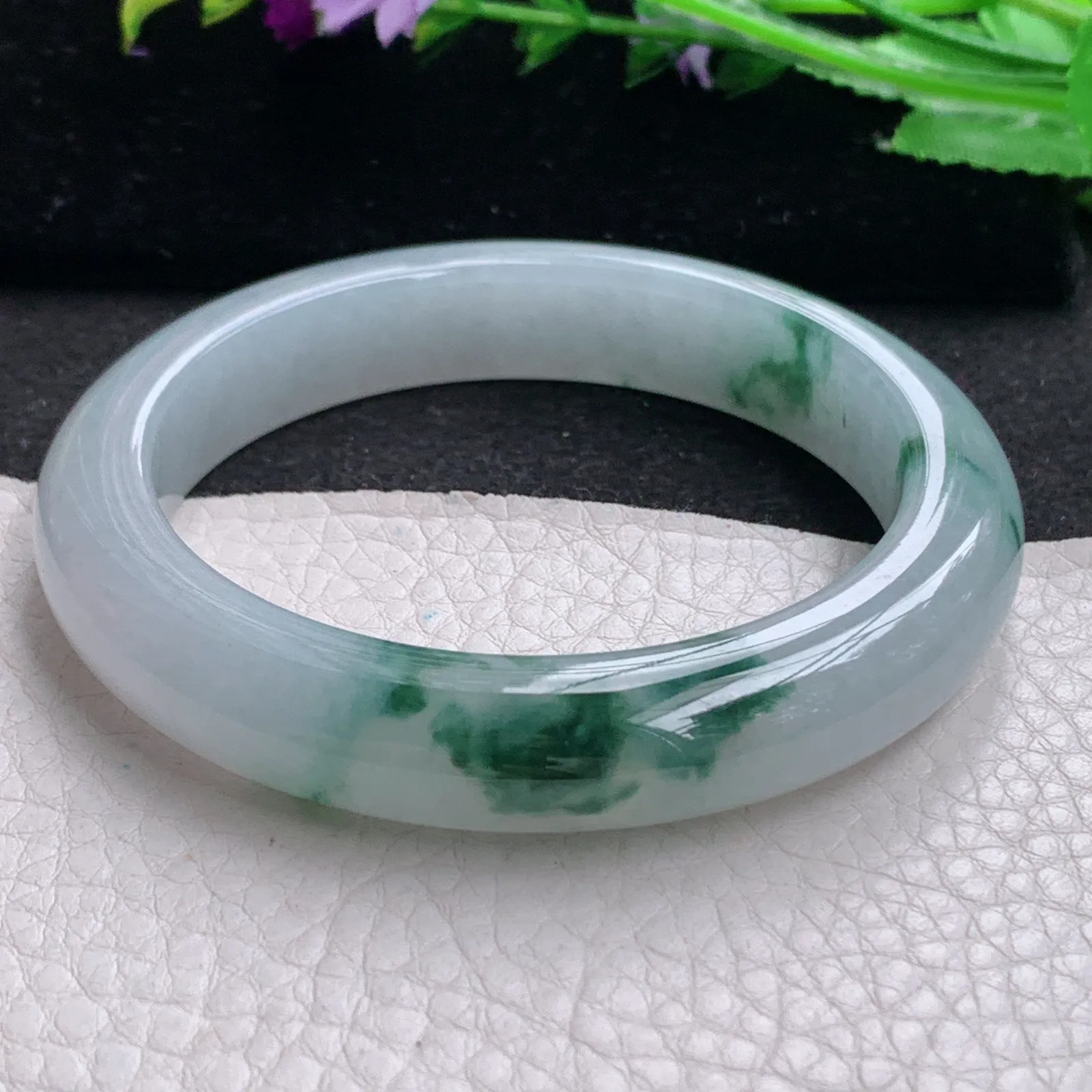 ll实拍57.5*11.8*9.3天然缅甸翡翠手镯冰飘正圈平安镯宽版镯子