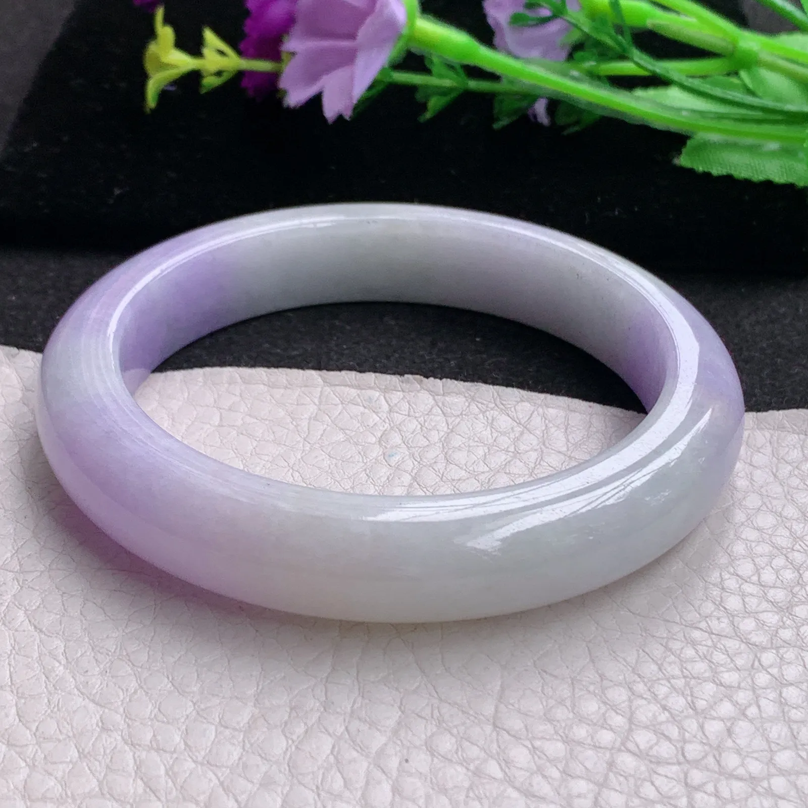 Hf实拍61.5*12.6*9.5缅甸翡翠手镯双彩紫罗兰手镯正圈平安镯宽版镯子