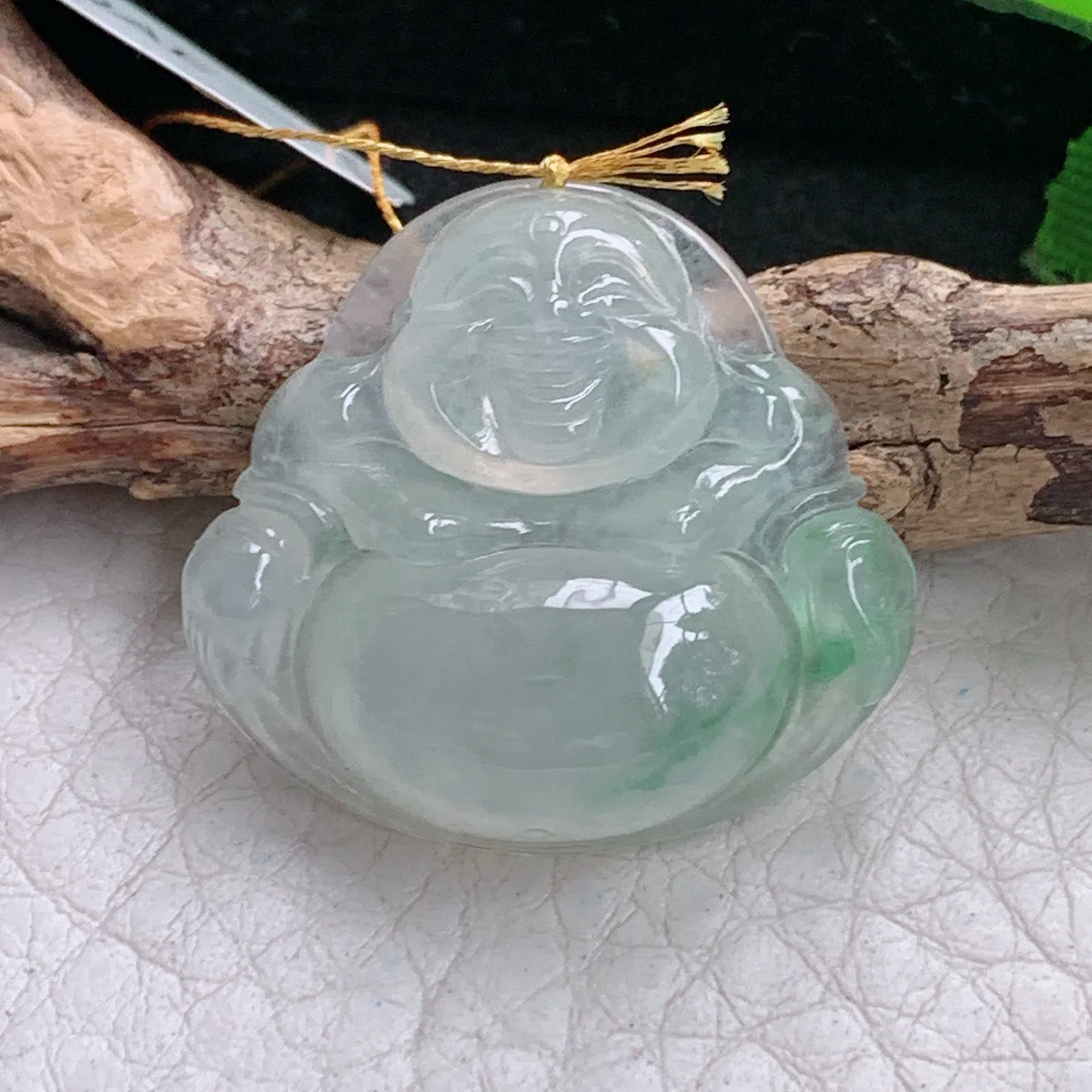 ws实拍26*27.6*7.5缅甸翡翠精雕冰飘绿饱满佛公 开心佛玉吊坠 玉挂件