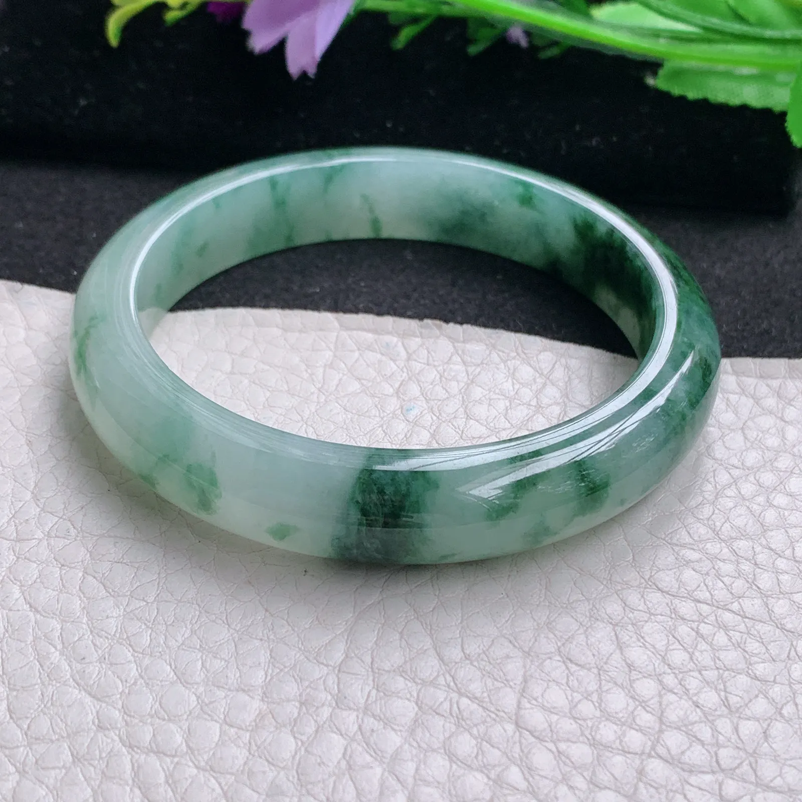 ll实拍56.5*11.4*8缅甸翡翠a货玉手镯冰飘花正圈平安镯宽版玉手环