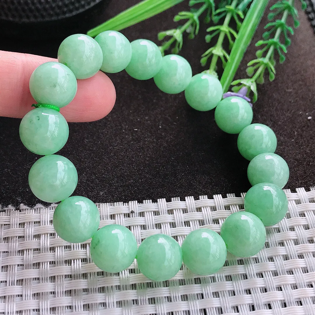 实拍A货翡翠11.8/17颗老坑精美冰润满绿圆珠手链吊坠翡翠玉珠串