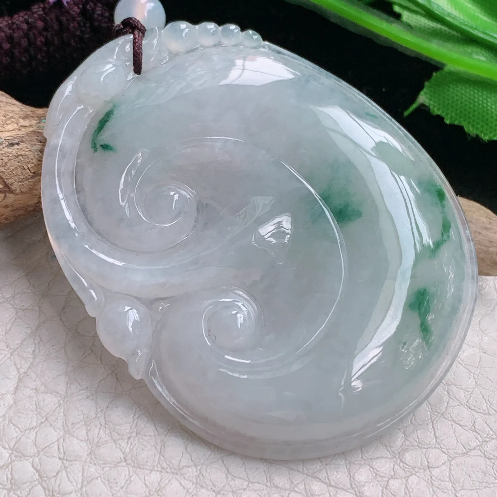 zen自然光56.3*45*6.2天然缅甸翡翠冰飘花大如意 玉如意玉吊坠 毛衣坠