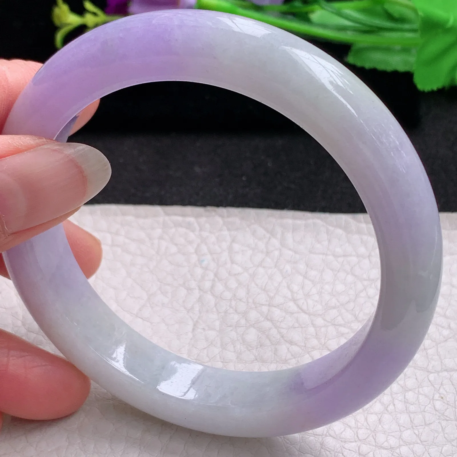 Hf实拍61.5*12.6*9.5缅甸翡翠手镯双彩紫罗兰手镯正圈平安镯宽版镯子