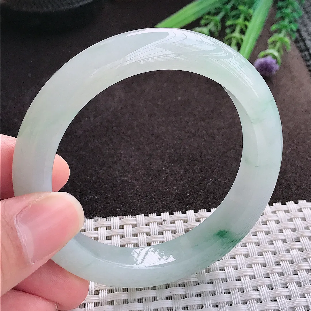 实拍A货翡翠56/11.4/9.3老坑冰胶果冻飘花手镯翡翠玉镯子平安镯