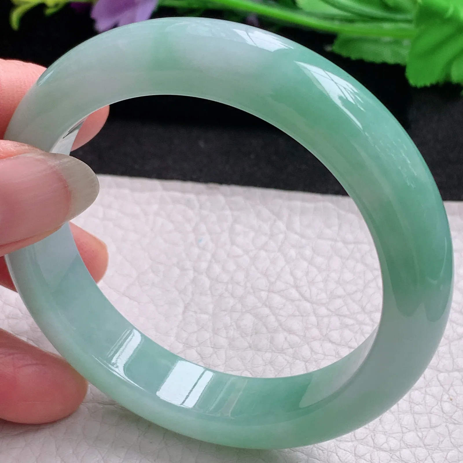 nr实拍56*13*9缅甸翡翠a货玉手镯清新正圈平安镯宽版玉手环