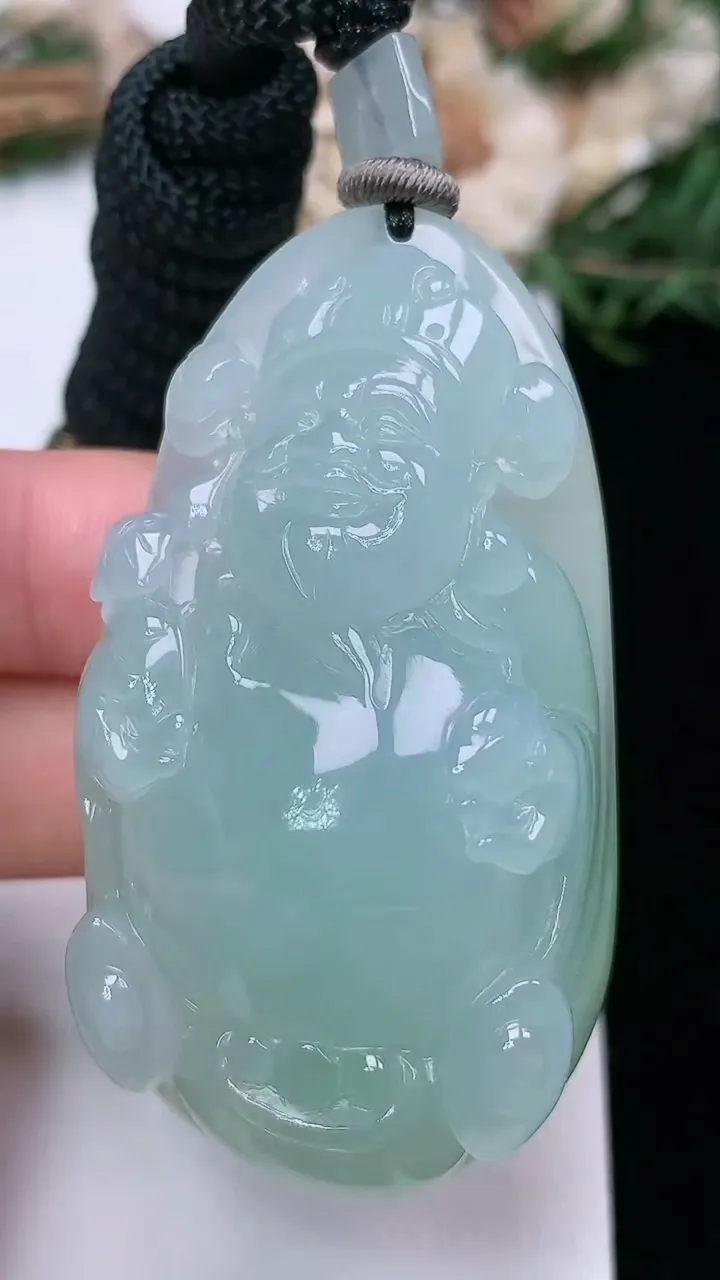 天然A货翡翠财神爷吊坠，尺寸55-30.5-18.3，重量:55.91g
2月2日
