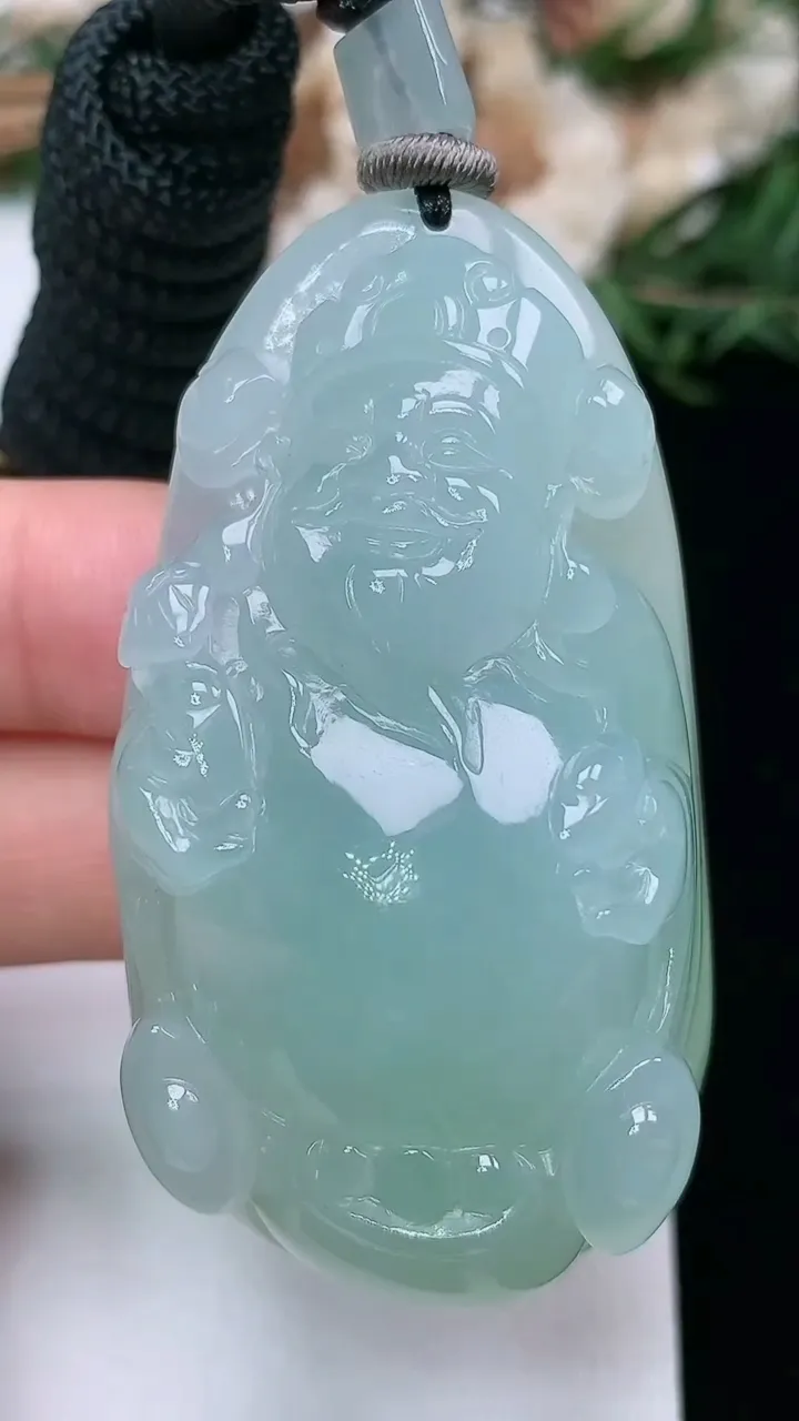 天然A货翡翠财神爷吊坠，尺寸55-30.5-18.3，重量:55.91g
2月2日