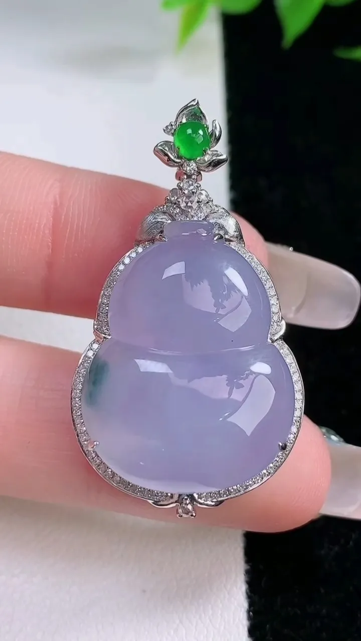 天然A货翡翠18K金紫罗兰葫芦吊坠，尺寸38.9-21.7-9.6，裸石24.7-19重量:7.49