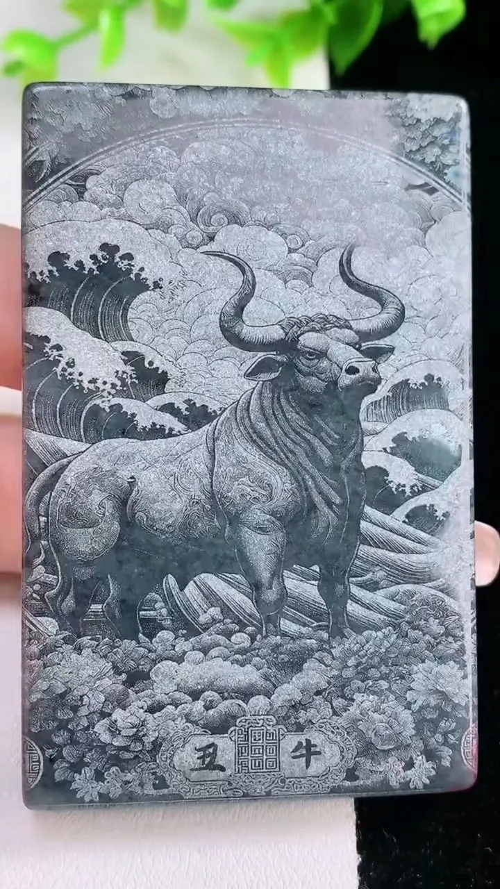 天然A货翡翠墨翠虚空藏菩萨吊坠，尺寸67.4-42.8-5.6，重量:55.51g
2月5日