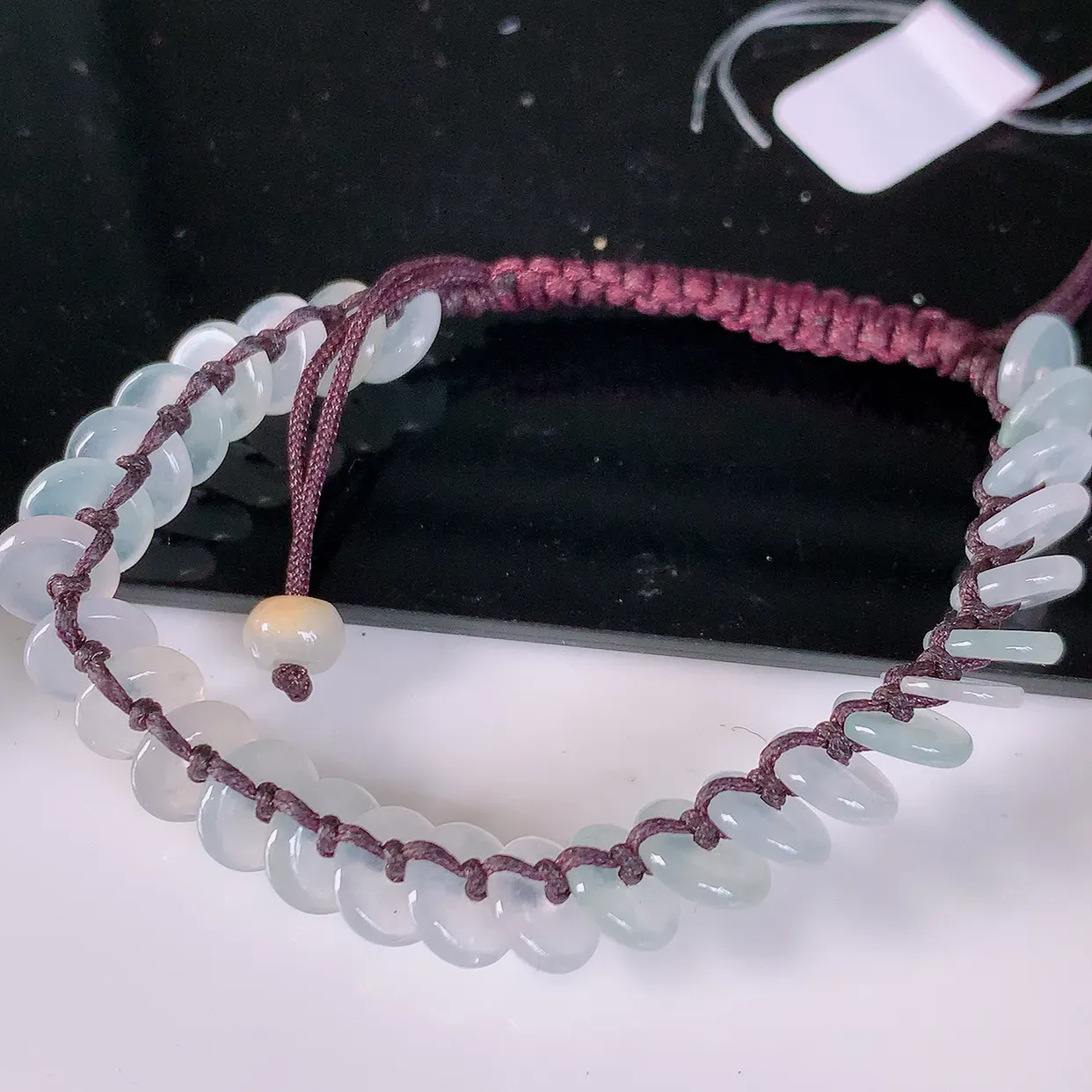 自然光实拍，冰种翡翠平安扣手串手链，种老水足，冰清玉润  颜色漂亮  #49.28取一尺寸7